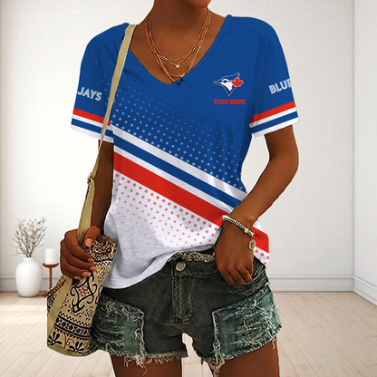 LIMITED EDITION - NEW CUSTOMIZED MLB12 TBJ TORONTO BLUE JAYS V-NECK FEMALE SHIRT