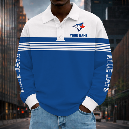 SPECIAL EDITION - NEW CUSTOMIZED MLB12 TBJ TORONTO BLUE JAYS MEN'S LONG SLEEVE POLO