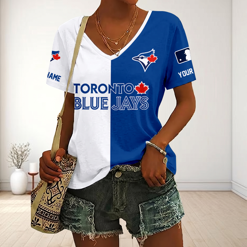 SPECIAL EDITION - NEW CUSTOMIZED MLB12 TBJ TORONTO BLUE JAYS V-NECK FEMALE SHIRT