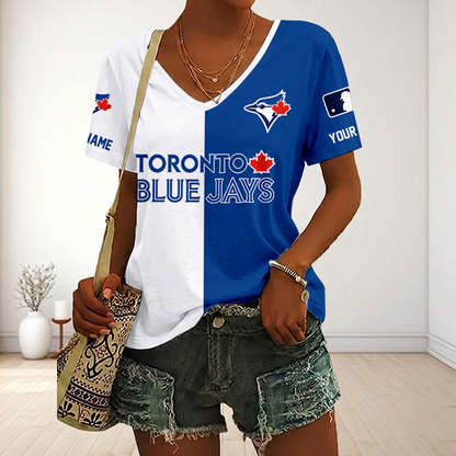 SPECIAL EDITION - NEW CUSTOMIZED MLB12 TBJ TORONTO BLUE JAYS V-NECK FEMALE SHIRT