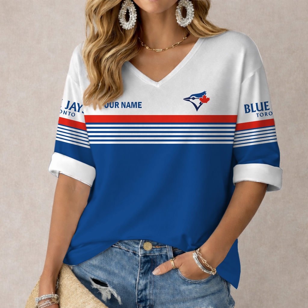 LIMITED EDITION - NEW CUSTOMIZED MLB12 TBJ TORONTO BLUE JAYS WOMEN'S HEART V-NECK LONG SLEEVE SHIRT