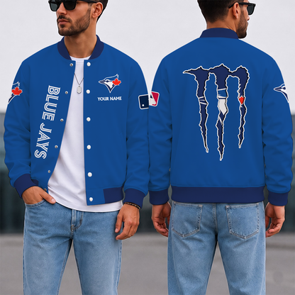 SPECIAL EDITION - NEW CUSTOMIZED MLB12 TBJ TORONTO BLUE JAYS SATIN VARSITY & BASEBALL JACKET