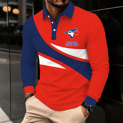 [FLASH SALE] NEW CUSTOMIZED MLB12 TBJ TORONTO BLUE JAYS MEN'S LONG SLEEVE POLO