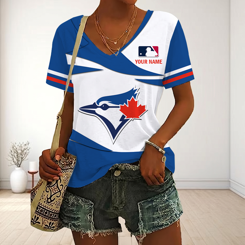 LIMITED EDITION - NEW CUSTOMIZED MLB12 TBJ TORONTO BLUE JAYS V-NECK FEMALE SHIRT