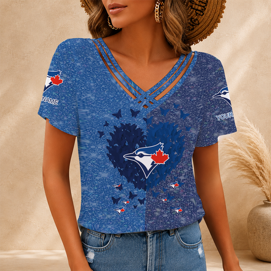 LIMITED EDITION - NEW CUSTOMIZED MLB12 TBJ TORONTO BLUE JAYS V-NECK SHIRT