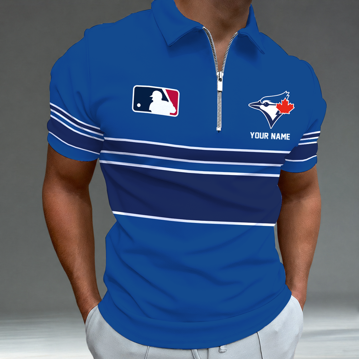 [FLASH SALE] NEW CUSTOMIZED MLB12 TBJ TORONTO BLUE JAYS ZIP POLO SHIRT