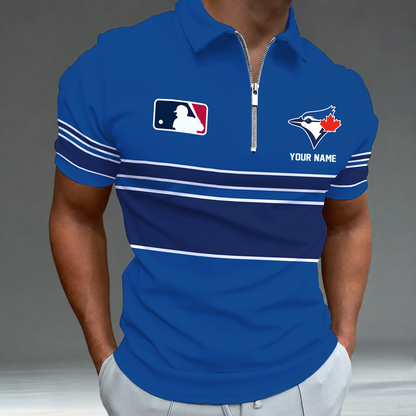 [FLASH SALE] NEW CUSTOMIZED MLB12 TBJ TORONTO BLUE JAYS ZIP POLO SHIRT
