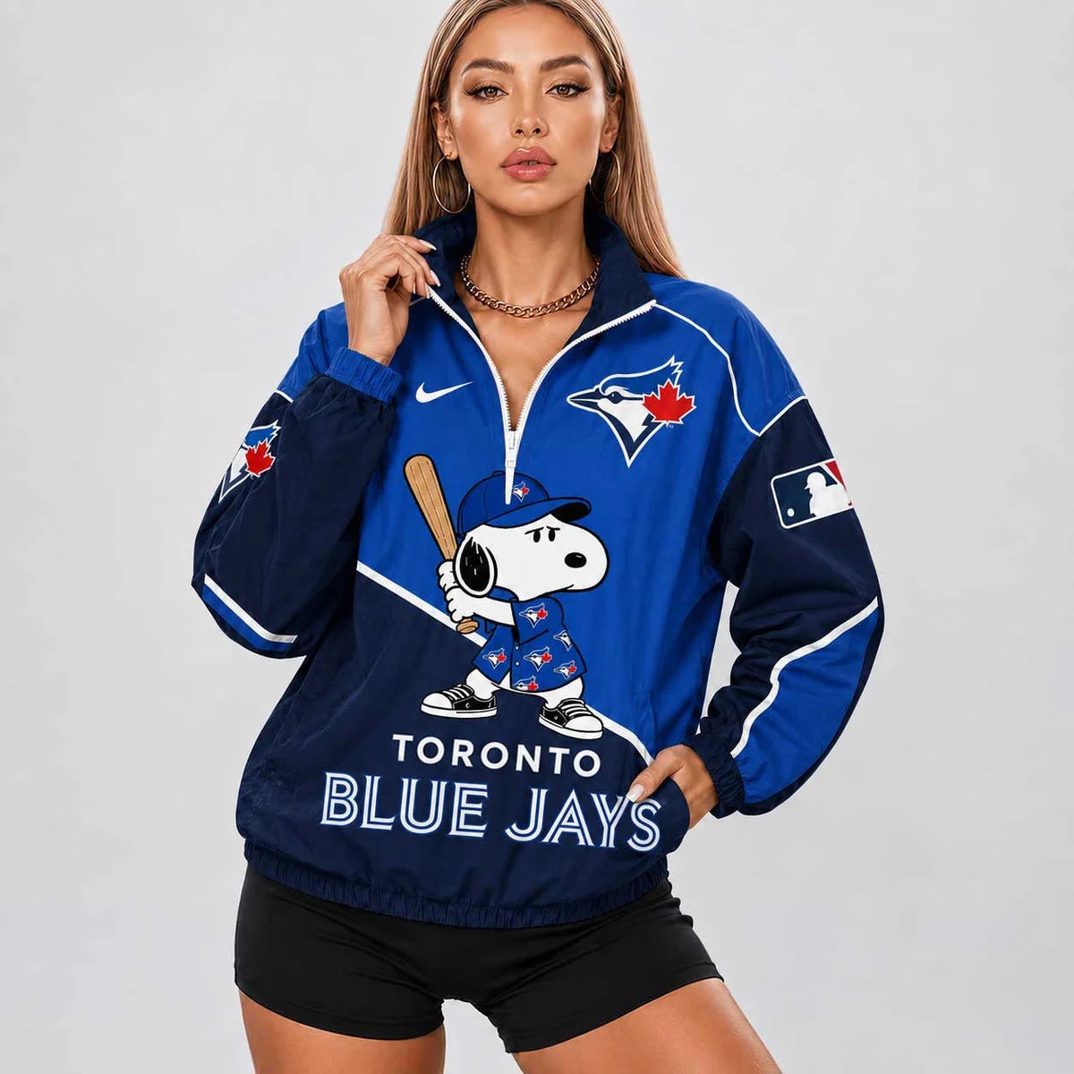 [FLASH SALE] NEW CUSTOMIZED MLB12 TBJ TORONTO BLUE JAYS V-NECK ZIPPER SWEATSHIRT JACKET