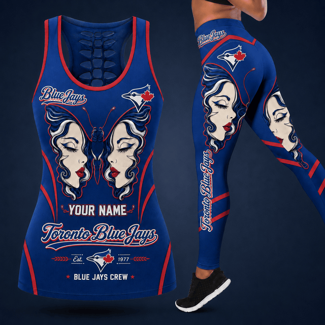 [FLASH SALE] NEW CUSTOMIZED MLB12 TBJ TORONTO BLUE JAYS HOLLOW TANK TOP & LEGGINGS SET