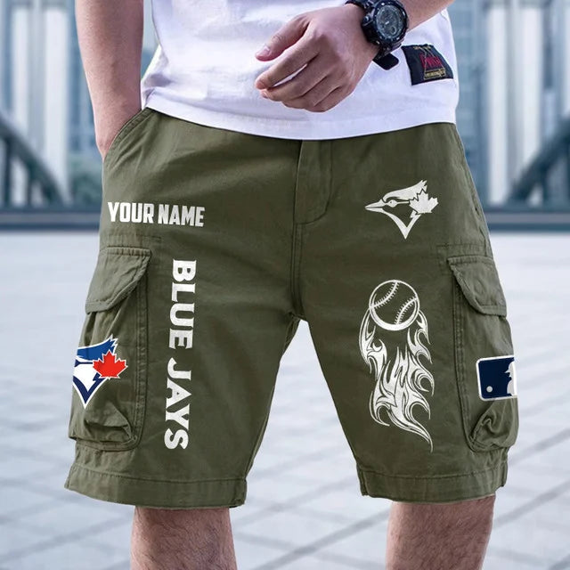 [FLASH SALE] NEW CUSTOMIZED MLB12 TBJ TORONTO BLUE JAYS MEN'S CARGO SHORTS