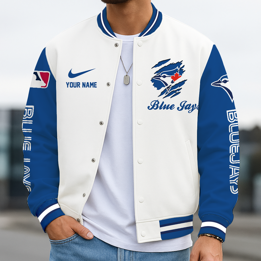 LIMITED EDITION - NEW CUSTOMIZED MLB12 TBJ TORONTO BLUE JAYS BASEBALL JACKET, SATIN VARSITY JACKET