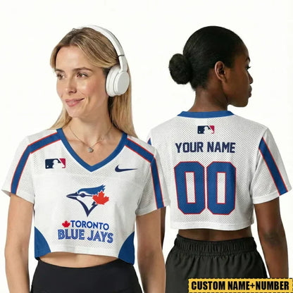 [FLASH SALE] NEW CUSTOMIZED MLB12 TBJ TORONTO BLUE JAYS V-NECK JERSEY CROP TOP