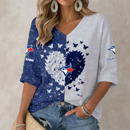 LIMITED EDITION - NEW CUSTOMIZED MLB12 TBJ TORONTO BLUE JAYS WOMEN'S HEART V-NECK LONG SLEEVE SHIRT