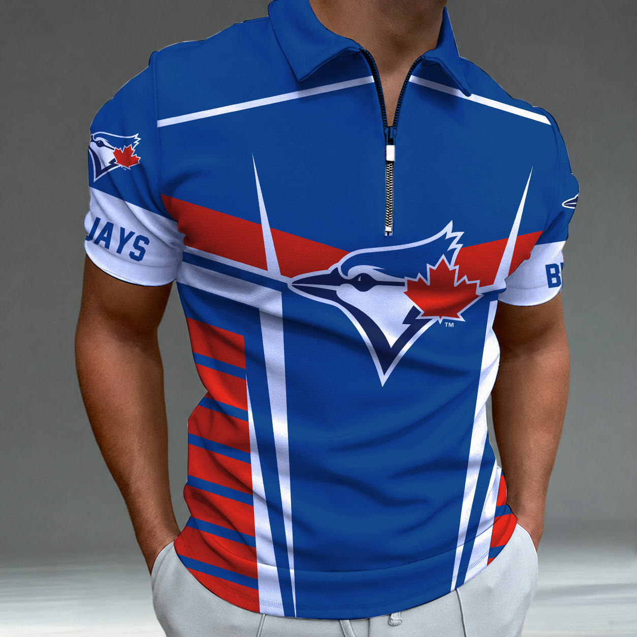 LIMITED EDITION - NEW CUSTOMIZED MLB12 TBJ TORONTO BLUE JAYS ZIP POLO SHIRT