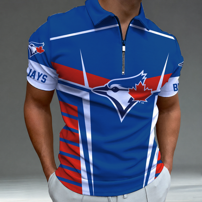 LIMITED EDITION - NEW CUSTOMIZED MLB12 TBJ TORONTO BLUE JAYS ZIP POLO SHIRT