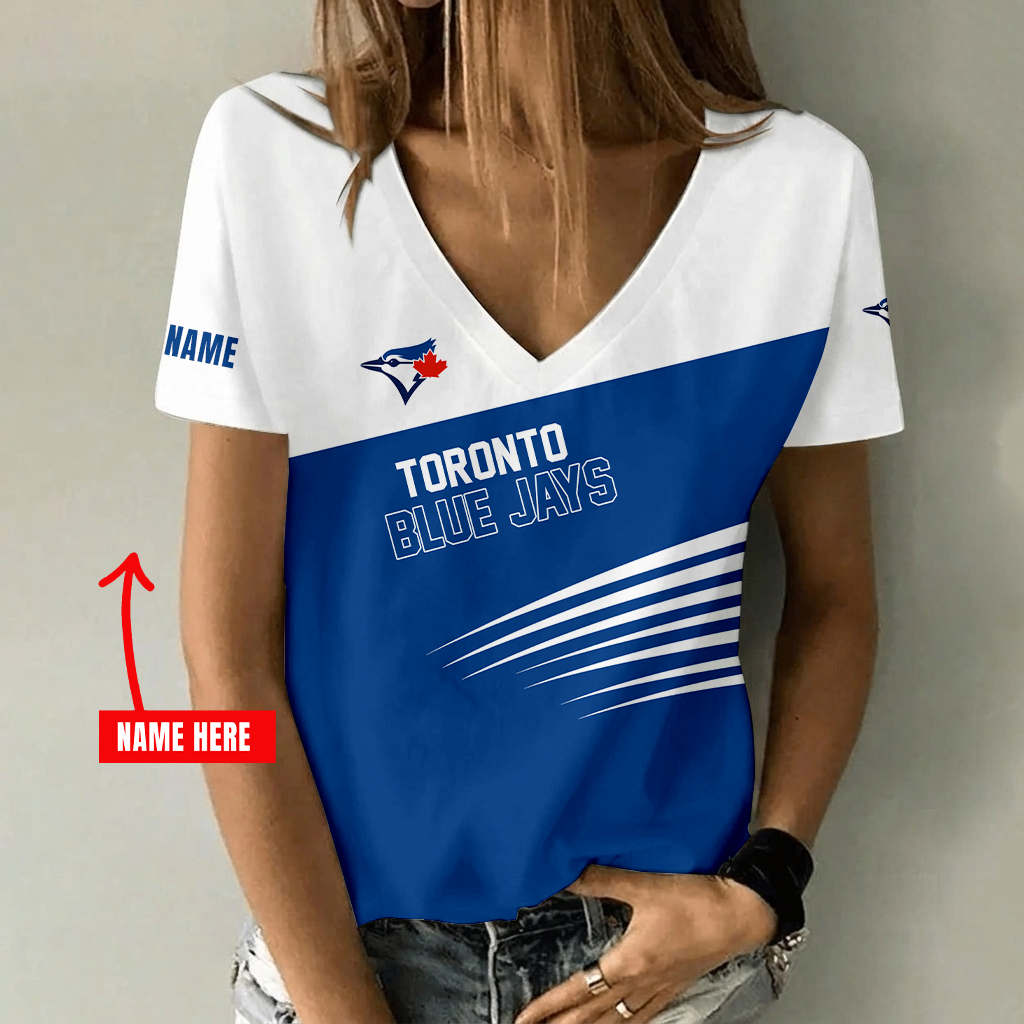 [FLASH SALE] NEW CUSTOMIZED MLB12 TBJ TORONTO BLUE JAYS V-NECK FEMALE SHIRT