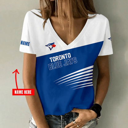 [FLASH SALE] NEW CUSTOMIZED MLB12 TBJ TORONTO BLUE JAYS V-NECK FEMALE SHIRT
