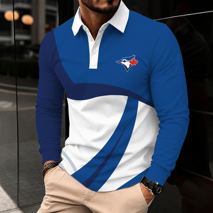[FLASH SALE] NEW CUSTOMIZED MLB12 TBJ TORONTO BLUE JAYS MEN'S LONG SLEEVE POLO
