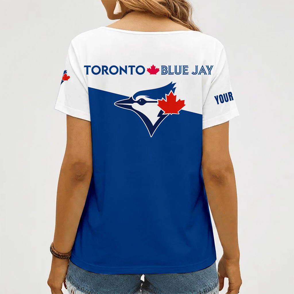 [FLASH SALE] NEW CUSTOMIZED MLB12 TBJ TORONTO BLUE JAYS V-NECK FEMALE SHIRT