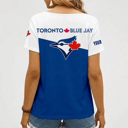 [FLASH SALE] NEW CUSTOMIZED MLB12 TBJ TORONTO BLUE JAYS V-NECK FEMALE SHIRT