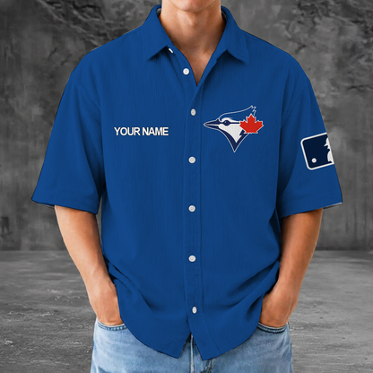 [FLASH SALE] NEW CUSTOMIZED MLB12 TBJ TORONTO KHAKI JAYS SEERSUCKER BUTTON SHIRT