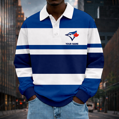 LIMITED EDITION - NEW CUSTOMIZED MLB12 TBJ TORONTO BLUE JAYS MEN LONG SLEEVE POLO