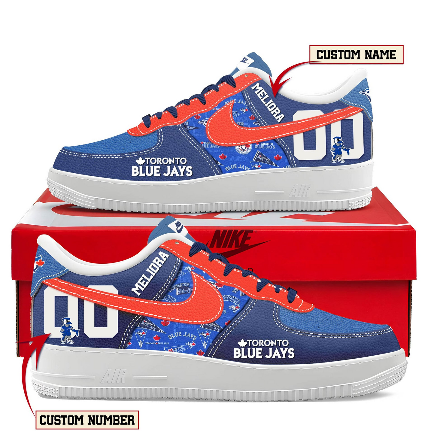 LIMITED EDITION - NEW CUSTOMIZED MLB12 TBJ TORONTO BLUE JAYS AF1 SHOES