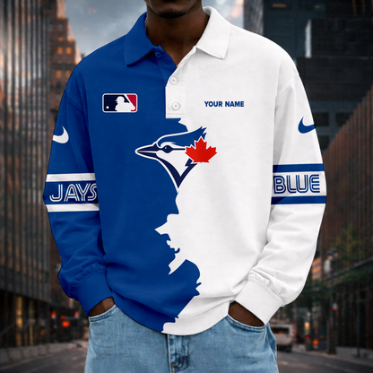 LIMITED EDITION - NEW CUSTOMIZED MLB12 TBJ TORONTO BLUE JAYS MEN LONG SLEEVE POLO