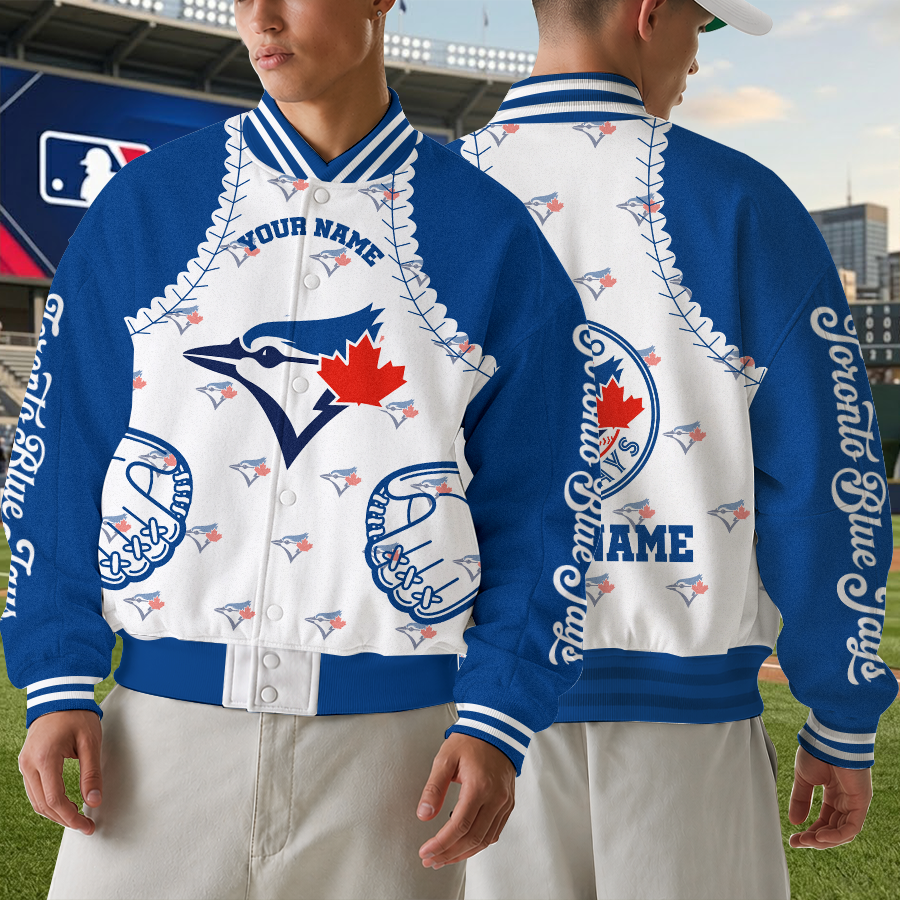 LIMITED EDITION - NEW CUSTOMIZED MLB12 TBJ TORONTO BLUE JAYS SATIN VARSITY & BASEBALL JACKET