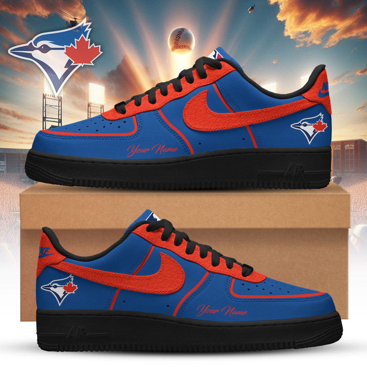 LIMITED EDITION - NEW CUSTOMIZED MLB12 TBJ TORONTO BLUE JAYS AF1 SNEAKERS