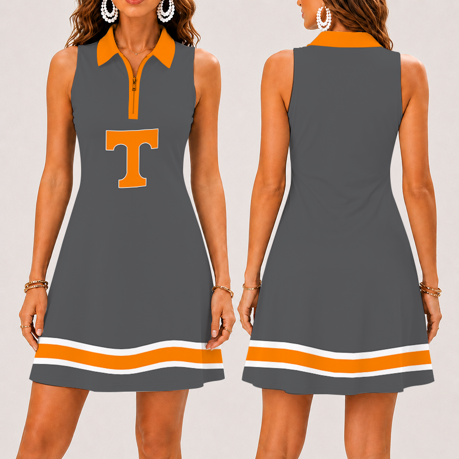 [FAN FAVORITE] NEW CUSTOMIZED NCAA CWS12 TNV TENNESSEE VOLUNTEERS WOMEN'S ZIP SLEEVELESS POLO DRESS