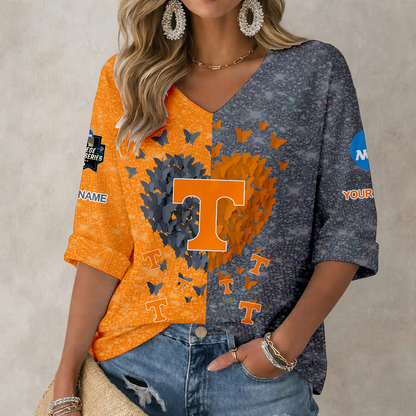 LIMITED EDITION - NEW CUSTOMIZED NCAA CWS12 TNV TENNESSEE VOLUNTEERS WOMEN'S HEART V-NECK LONG SLEEVE SHIRT
