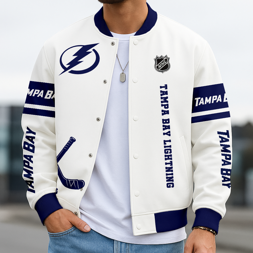 LIMITED EDITION - NEW CUSTOMIZED NHL12 TPL TAMPA BAY LIGHTNING BASEBALL JACKET, SATIN VARSITY JACKET
