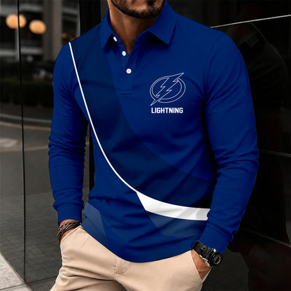 [SUPER SALE] NEW CUSTOMIZED NHL12 TPL TAMPA BAY LIGHTNING MEN LONG SLEEVE POLO