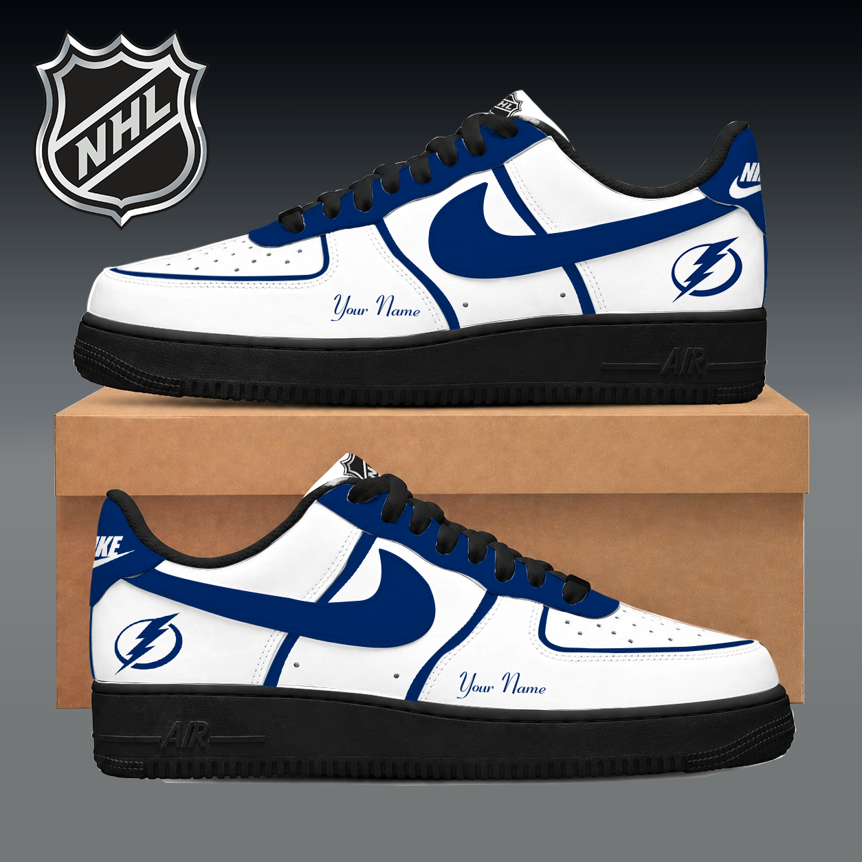 LIMITED EDITION - NEW CUSTOMIZED NHL12 TPL TAMPA BAY LIGHTNING AF1 SNEAKER