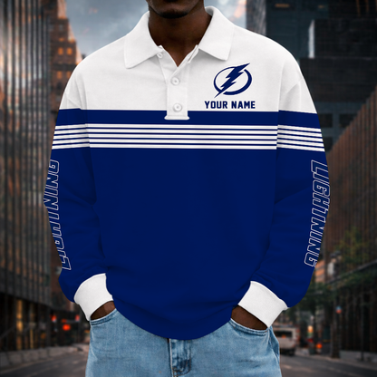 SPECIAL EDITION - NEW CUSTOMIZED NHL12 TPL TAMPA BAY LIGHTNING MEN LONG SLEEVE POLO
