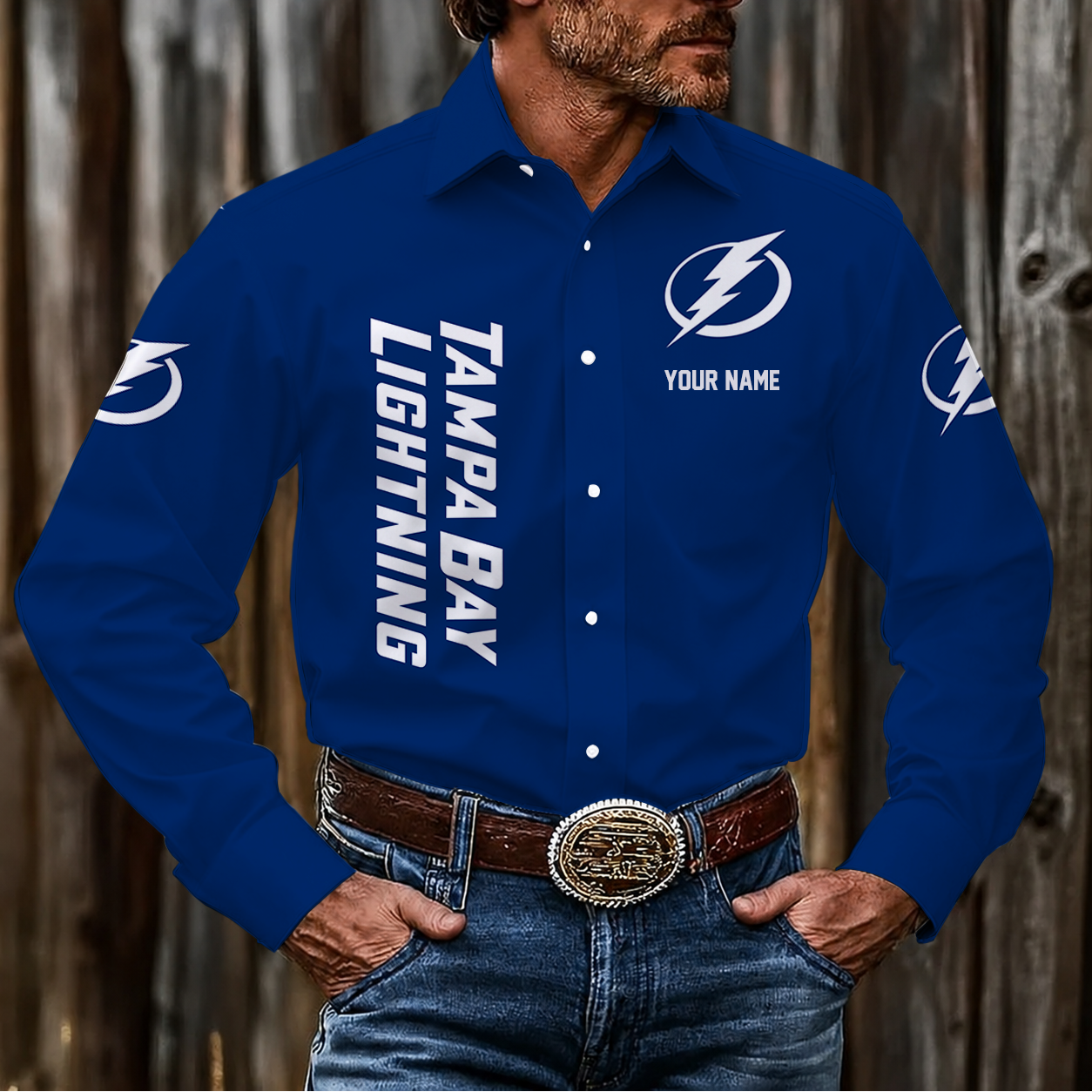 LIMITED EDITION - NEW CUSTOMIZED NHL12 TPL TAMPA BAY LIGHTNING MEN'S LONG SLEEVE BUTTON-UP SHIRT