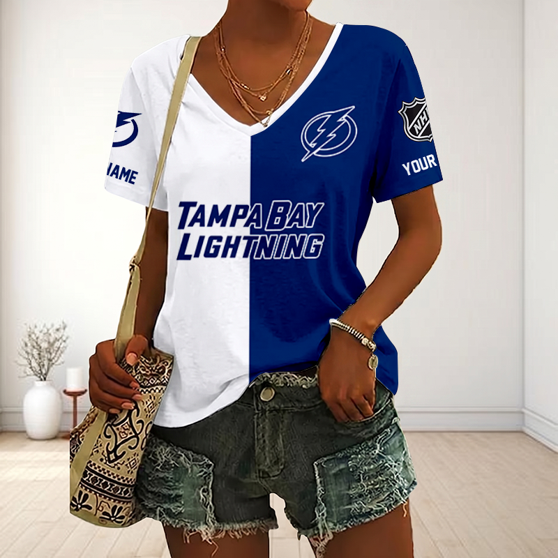 LIMITED EDITION - NEW CUSTOMIZED NHL12 TPL TAMPA BAY LIGHTNING V-NECK FEMALE SHIRT