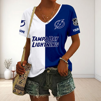 LIMITED EDITION - NEW CUSTOMIZED NHL12 TPL TAMPA BAY LIGHTNING V-NECK FEMALE SHIRT