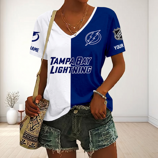 LIMITED EDITION - NEW CUSTOMIZED NHL12 TPL TAMPA BAY LIGHTNING V-NECK FEMALE SHIRT