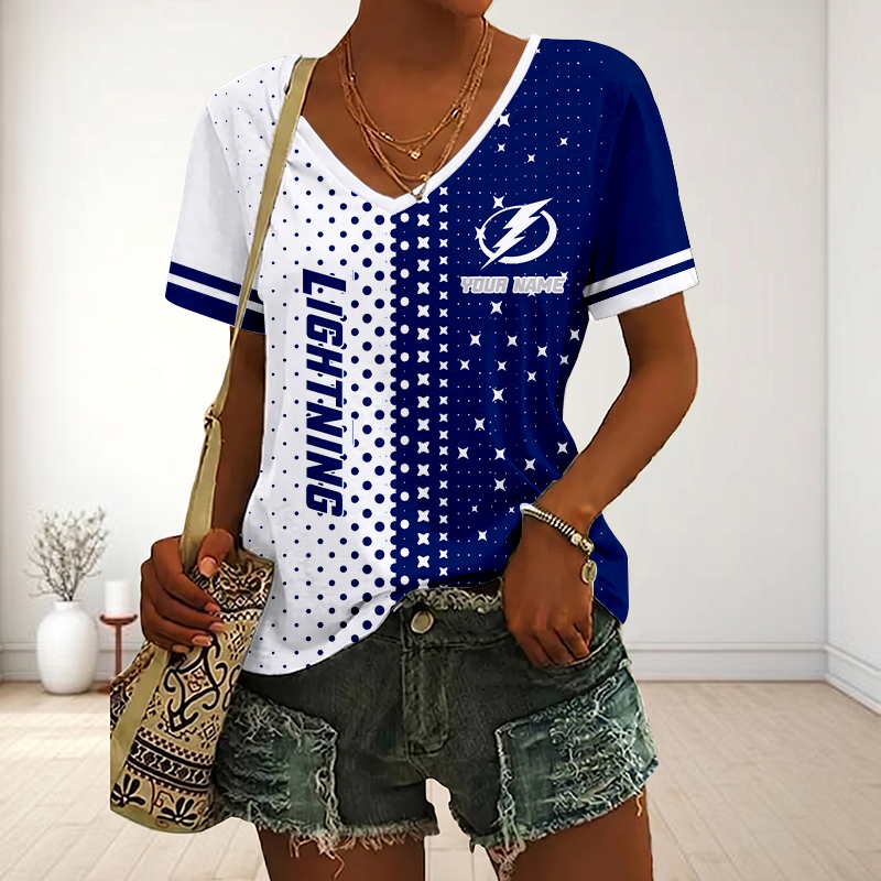 LIMITED EDITION - NEW CUSTOMIZED NHL12 TPL TAMPA BAY LIGHTNING V-NECK FEMALE SHIRT