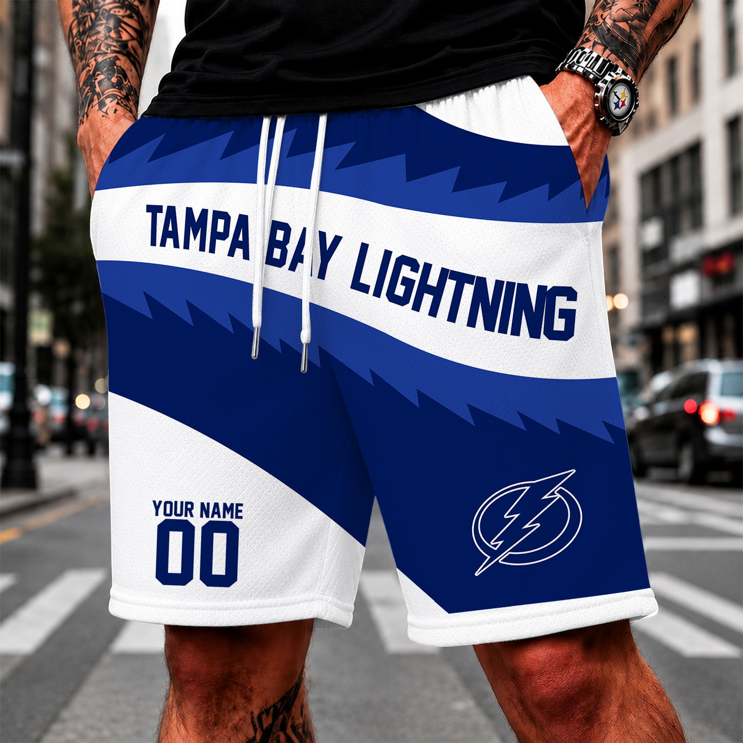 [SUPER SALE] NEW CUSTOMIZED NHL12 TPL TAMPA BAY LIGHTNING SHORT PANTS