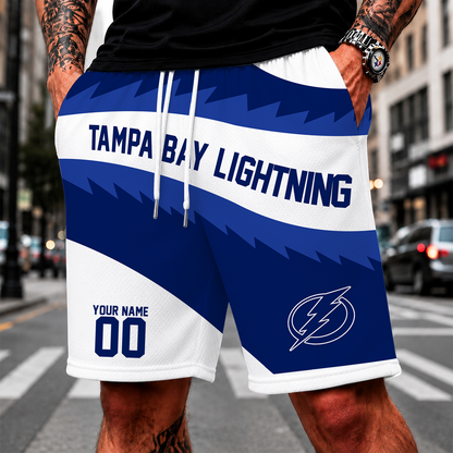 [SUPER SALE] NEW CUSTOMIZED NHL12 TPL TAMPA BAY LIGHTNING SHORT PANTS
