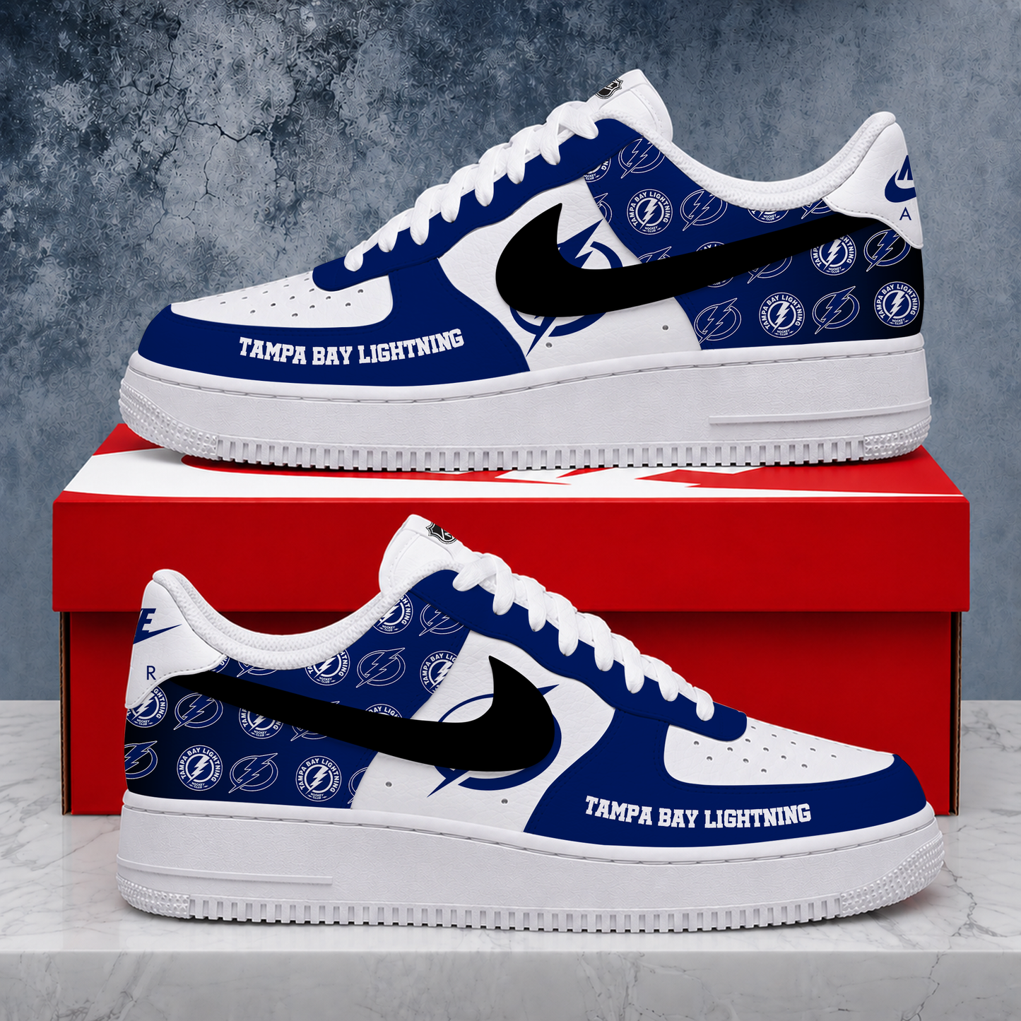 LIMITED EDITION - NEW CUSTOMIZED NHL12 TPL TAMPA BAY LIGHTNING AF1 SHOES