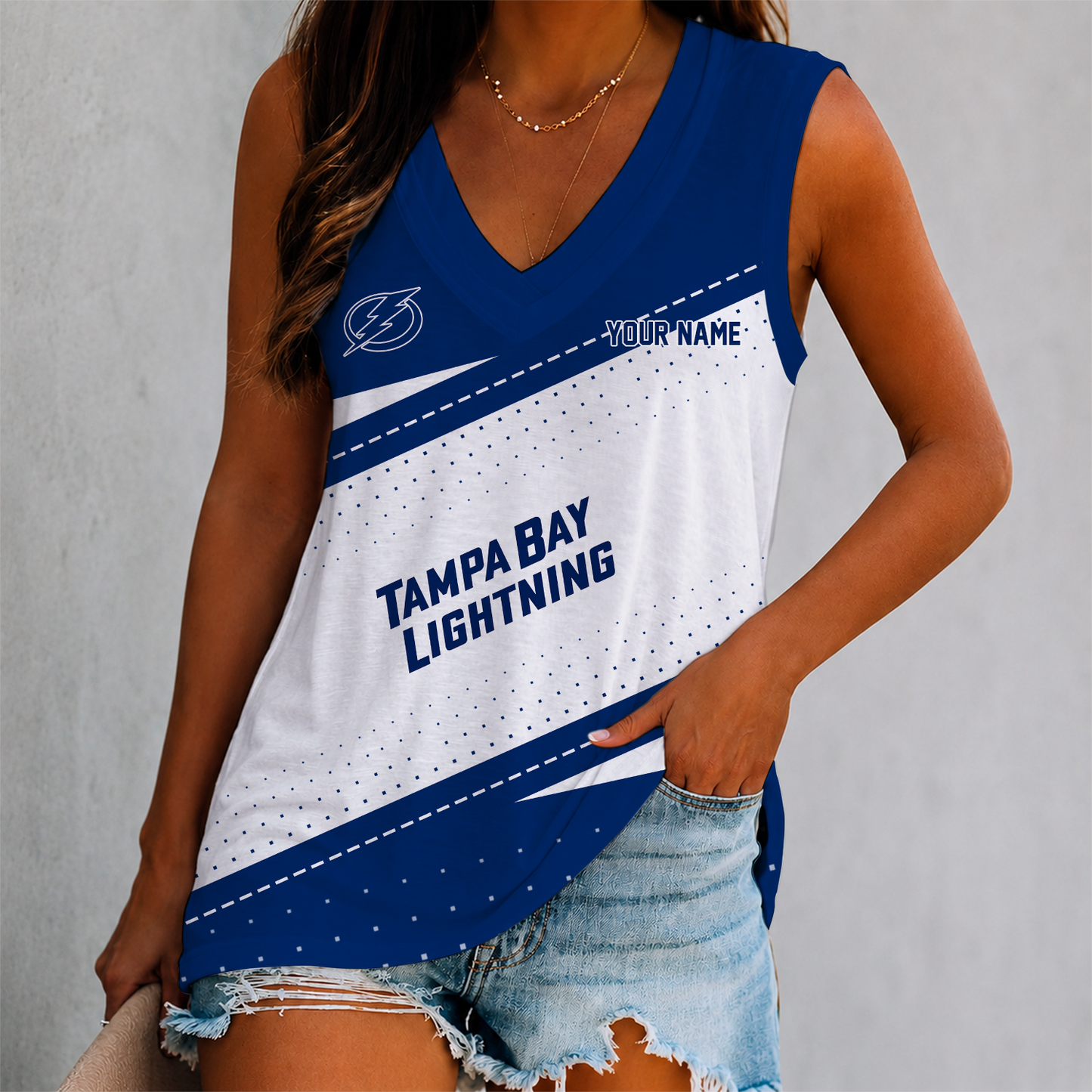 LIMITED EDITION - NEW CUSTOMIZED NHL12 TPL TAMPA BAY LIGHTNING WOMEN'S V-NECK TANK TOP