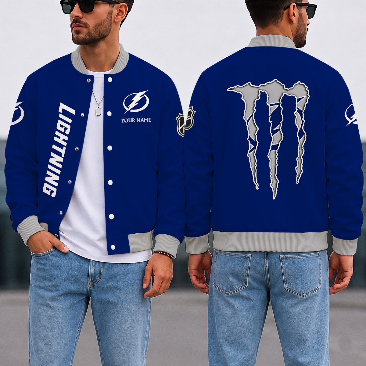 EXCLUSIVE EDITION - NEW CUSTOMIZED NHL12 TPL TAMPA BAY LIGHTNING SATIN VARSITY JACKET & BASEBALL JACKET
