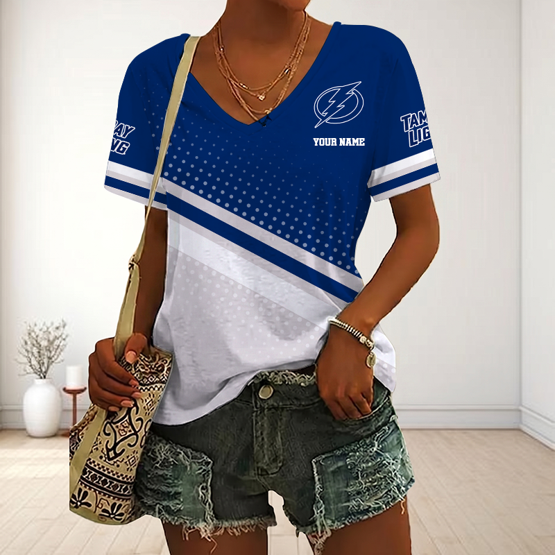 LIMITED EDITION - NEW CUSTOMIZED NHL12 TPL TAMPA BAY LIGHTNING V-NECK FEMALE SHIRT