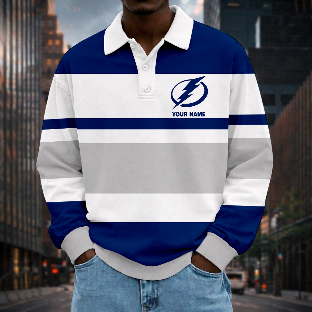 LIMITED EDITION - NEW CUSTOMIZED NHL12 TPL TAMPA BAY LIGHTNING MEN LONG SLEEVE POLO