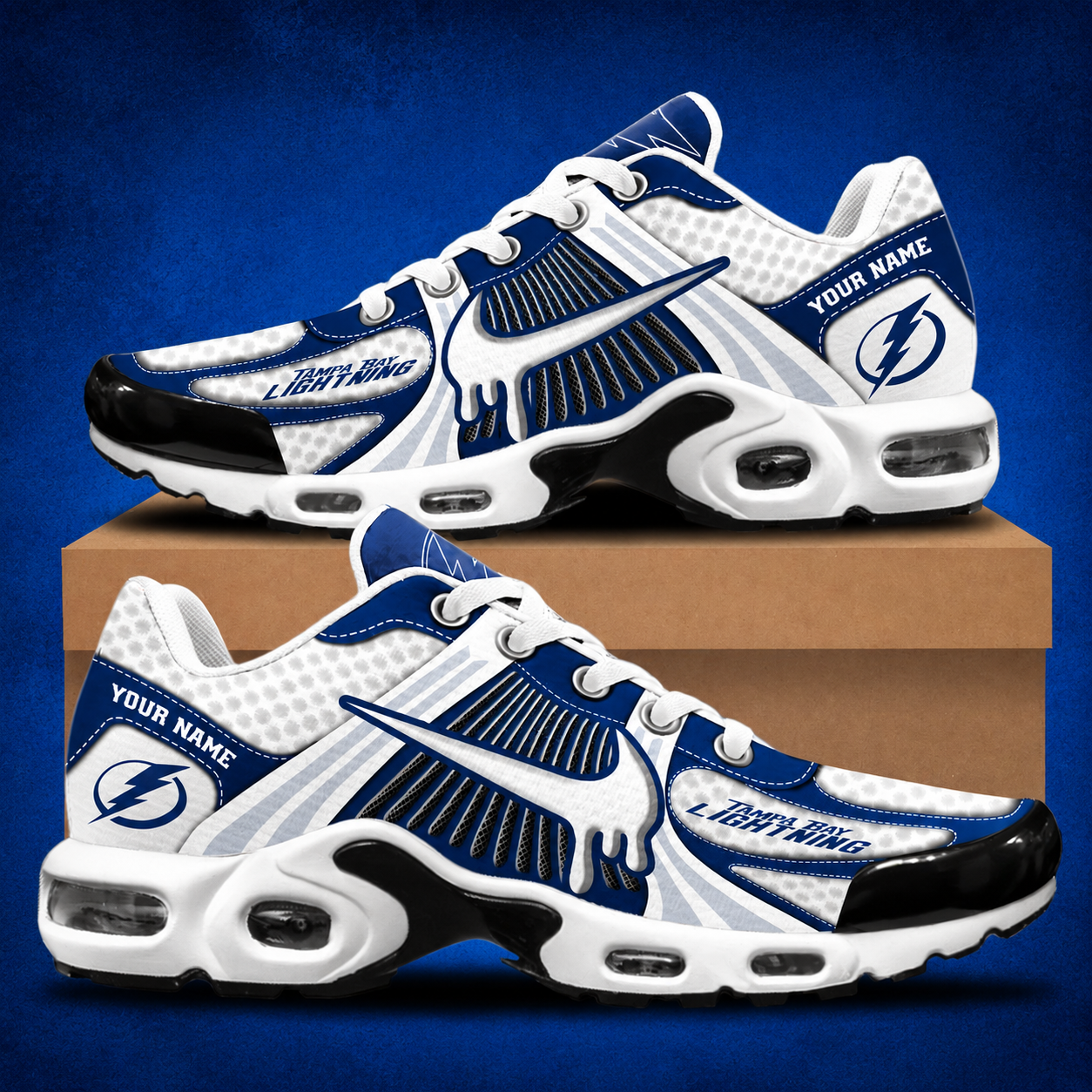 LIMITED EDITION - NEW CUSTOMIZED NHL12 TPL TAMPA BAY LIGHTNING AIR MAX PLUS SNEAKERS