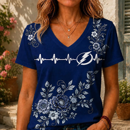 [SUPER SALE] NEW CUSTOMIZED NHL12 TPL TAMPA BAY LIGHTNING V-NECK FEMALE SHIRT
